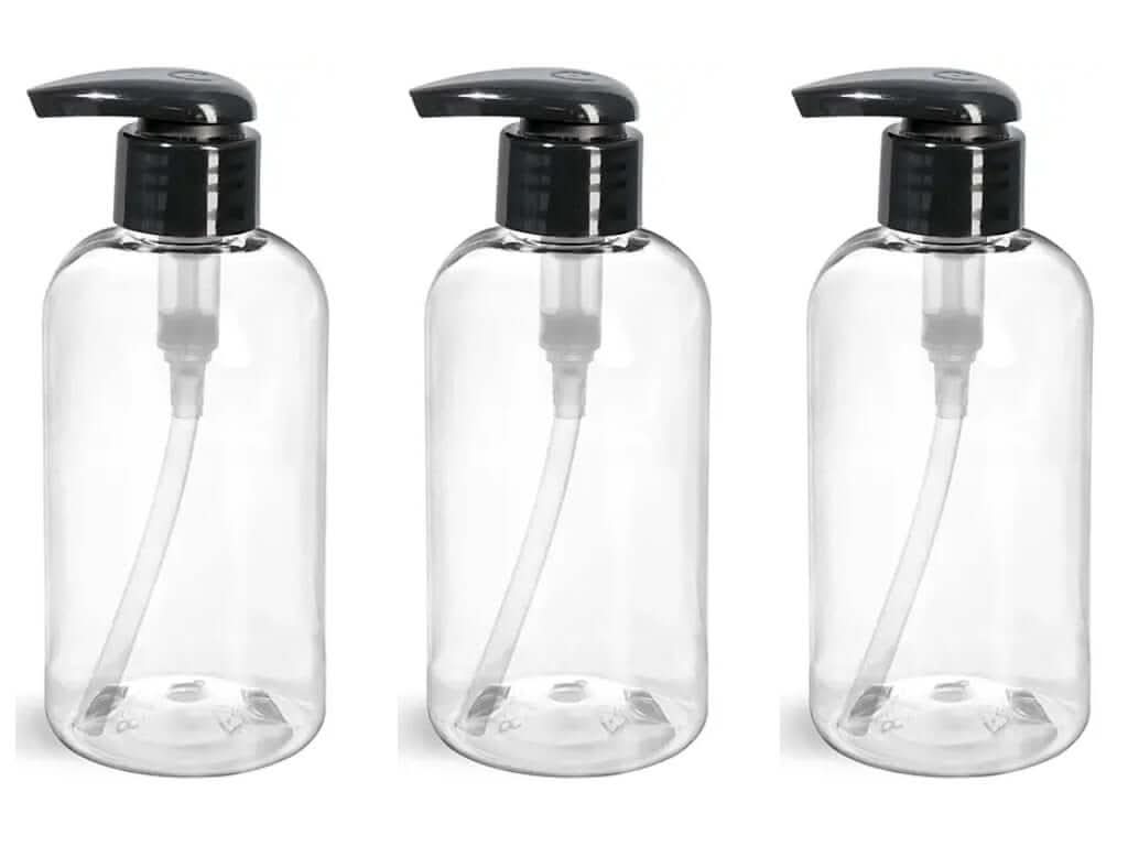 8 oz Clear Plastic Bottles With Hand Pump - Lot of 3 - Old Whippersnapper's