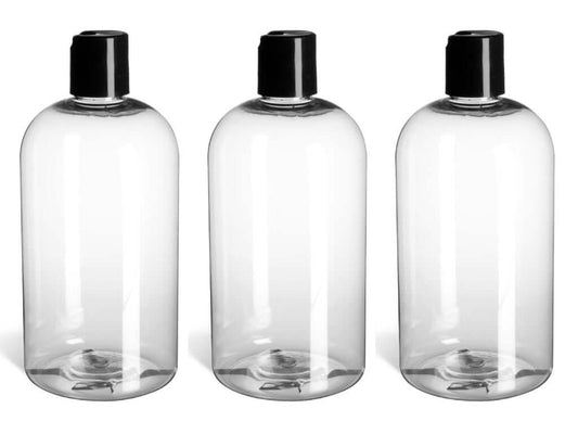 16 oz Clear Plastic Bottles With Disc Cap - Lot of 3