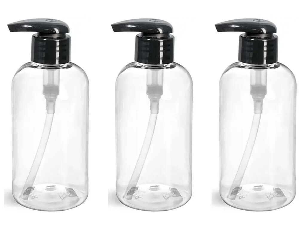 8 oz Clear Plastic Bottles With Hand Pump - Lot of 3